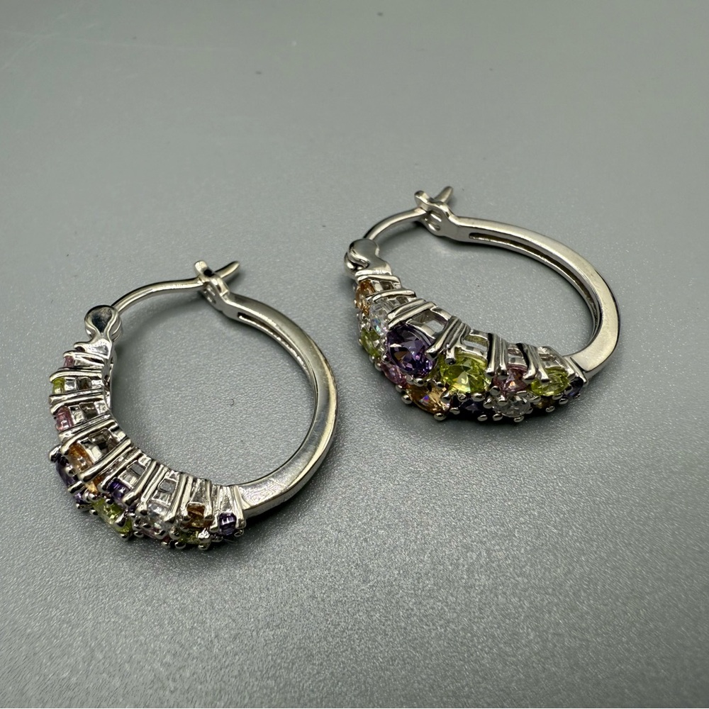 🌈Multicolor Gemstone Silver Hoops 🌈 - Picture 6 of 9